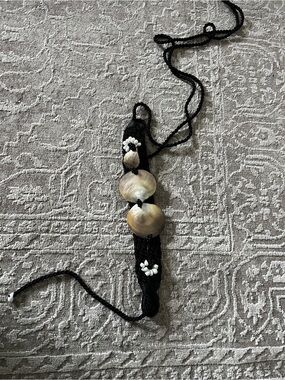 Handmade Black Cord belt with Natural Shell Accents